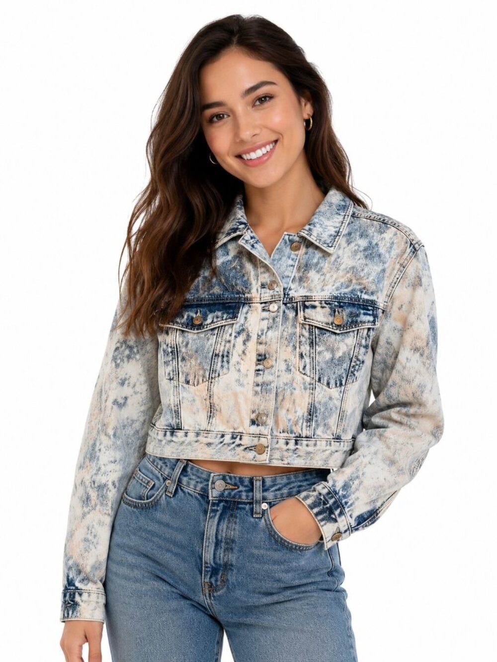 TOPSHOP Acid Wash Cropped Denim Womens Jacket Bleach Blue Size 10